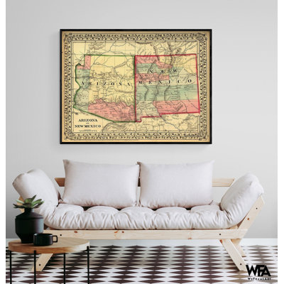 Arizona And New Mexico 1867, Colourful Arizona Map Poster, Mexican Map Print, North American Print, Mexican Wall Art, USA State Poster8x10"