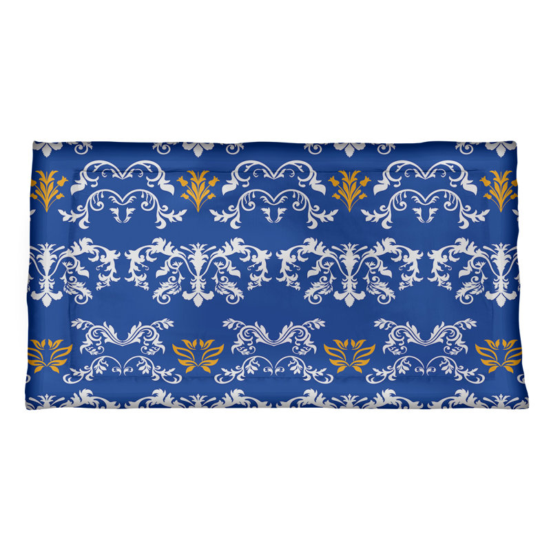 Football Baroque Pattern Pillow Sham, King, Blue/White/Gold, Microfiber