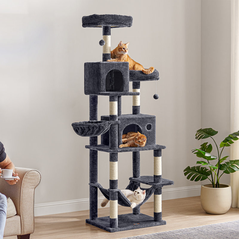 Timmins 78.3" Multi-Level Cat Tree with Cat Scratching Posts, Warm Cat Condo For Indoors, Smoky Gray