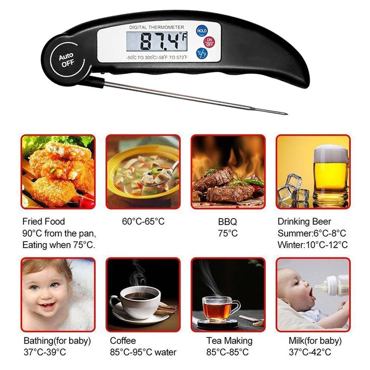 Foldable Food Thermometer Digital Kitchen Food Cooking Tool BBQ