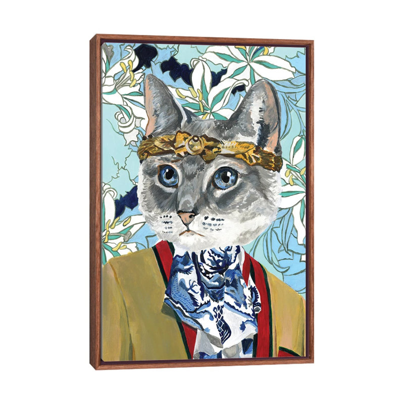 « Cat » par Heather Perry-imprimé, Pas de tapis, H 48 po x l 32 po x P 1,5 po, Toile avec cadre en bois brun classique