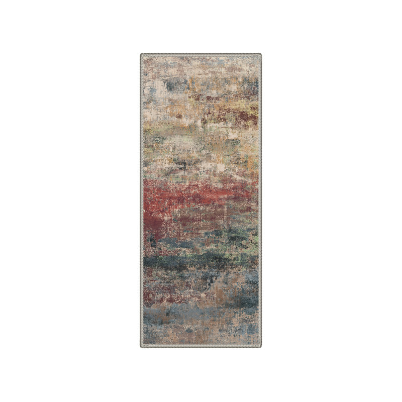 Tapis intérieur Comel Caelum à motif abstrait lavable à la machine rouge / vert / jaune / beige / bleu
