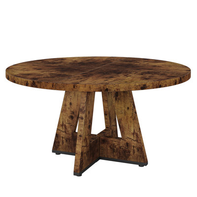 Retro Industrial Style Manufactured Wood Round Table With 1 Extension Leaf Suitable For Daily Use And Gatherings In Rustic Dining Rooms And Guesthouses