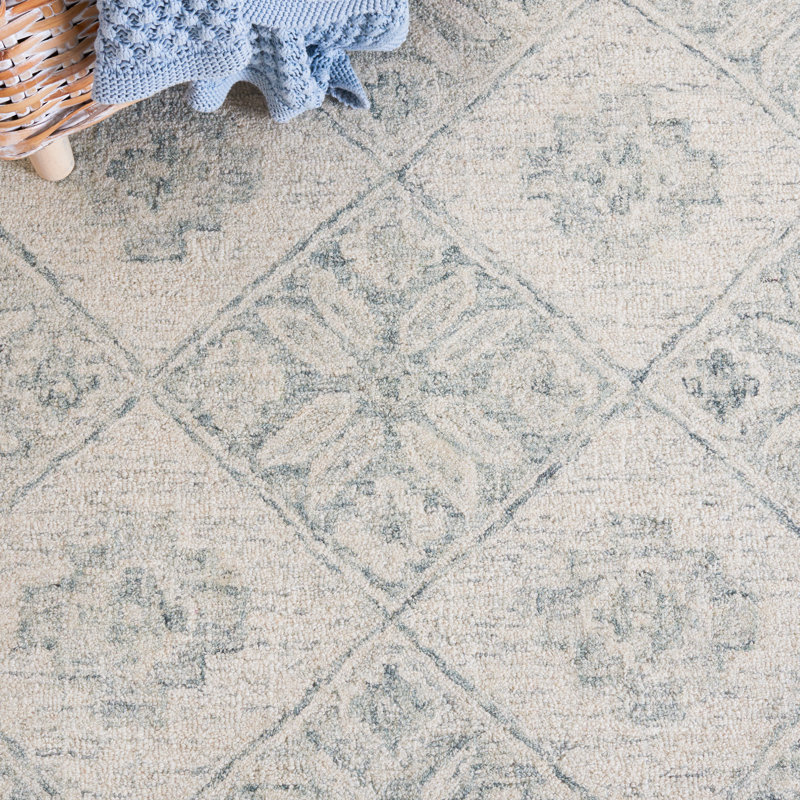 Handmade Light Blue Wool and Synthetic Tufted Rug