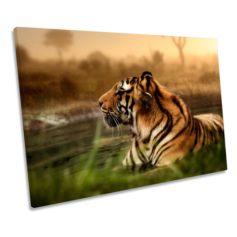 Wild Tiger Sunset - Wrapped Canvas Print, 91.4cm H x 137.2cm W x 4cm D