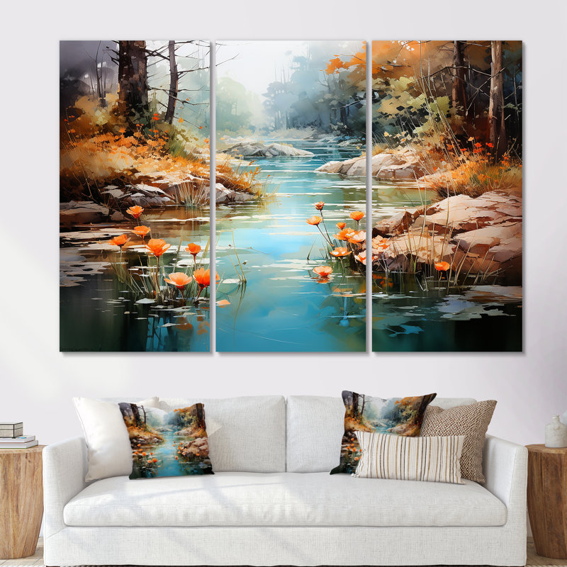 Ensemble de salon mural Tranquil Lakes Rivers Urban Symphony IV - River, H 28 po x l 36 po x P 1 po, Toile tendue