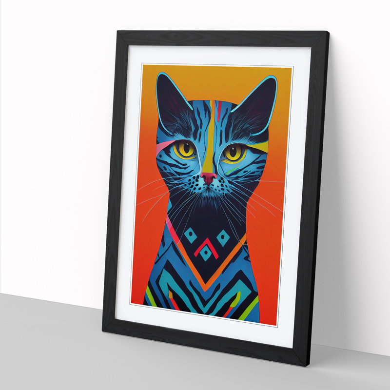 Colourful Abstract Cat Vol.5 - Single Picture Frame Print, 64cm H x 46cm W, Black Framed