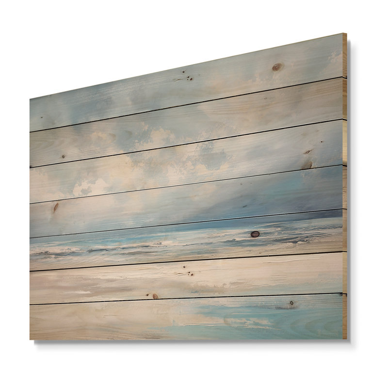 Coastal Beach Minimal Scenery - Coastal Ocean Wood Wall Art On Natural Pine Wood, 10" H x 20" W
