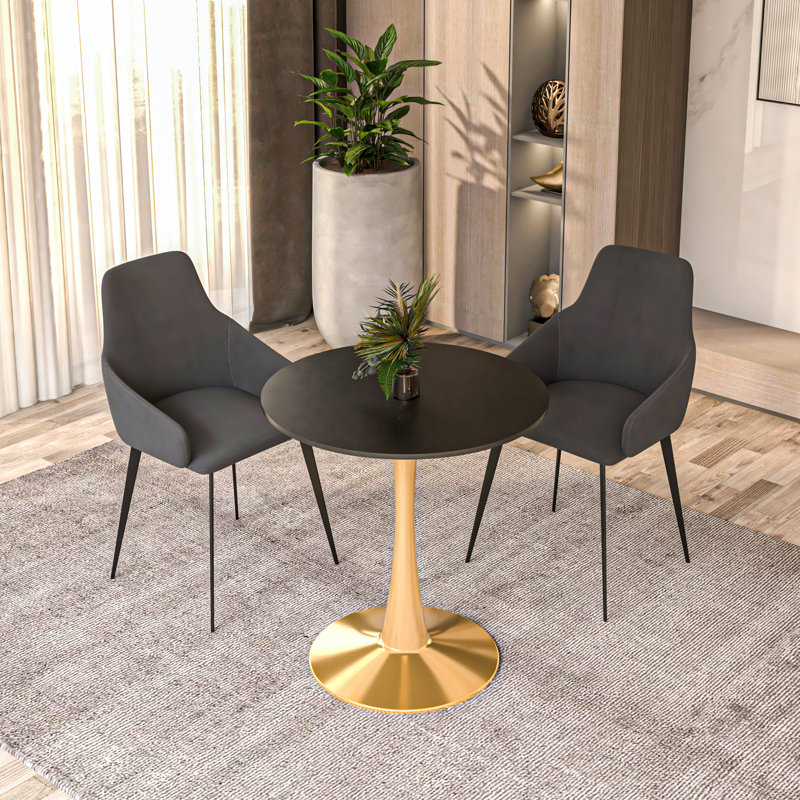 Table de salle à manger ronde Leisure Mod Bristol avec plateau en MDF et pied central en acier inoxydable doré - 2 à 3 couverts pour la cuisine et la salle à manger