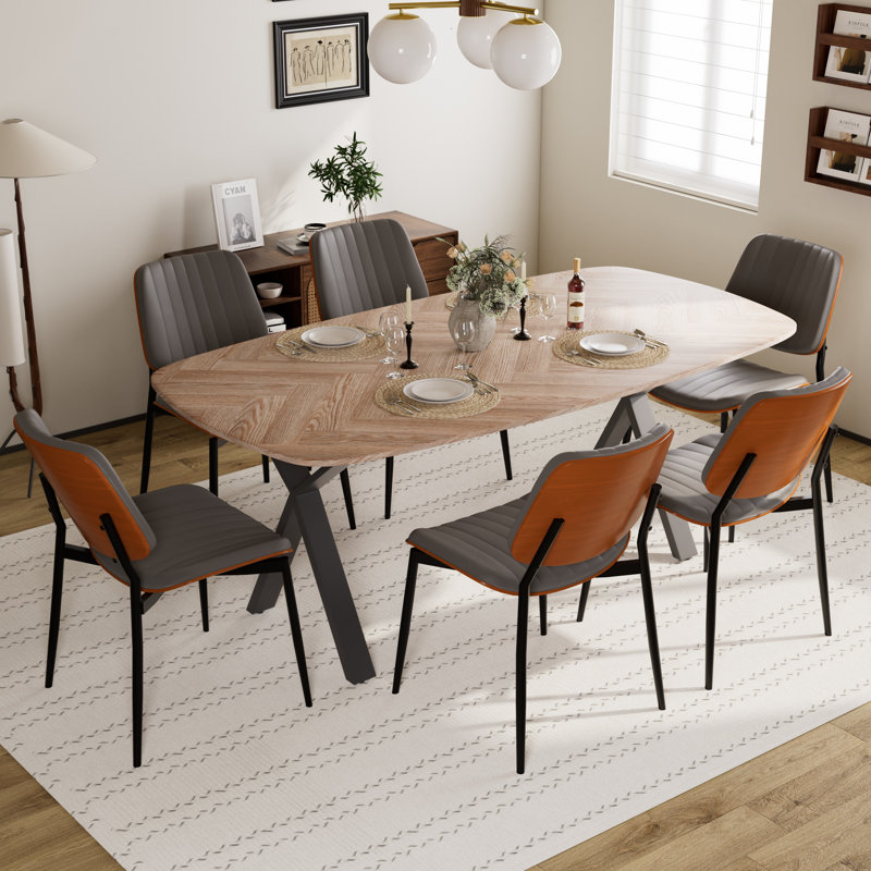 Ensemble de table à manger en bois 7 pièces pour 6 personnes, Gris