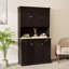 Armoire de rangement pour garde-manger de 71 po avec comptoir pour four à micro-ondes, huche autoportante avec tablettes réglables, 6 portes et 1 tiroir - noir 71 po