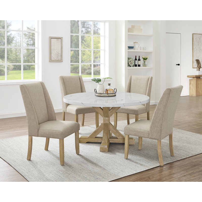 Rustic Round Faux Marble Dining Set