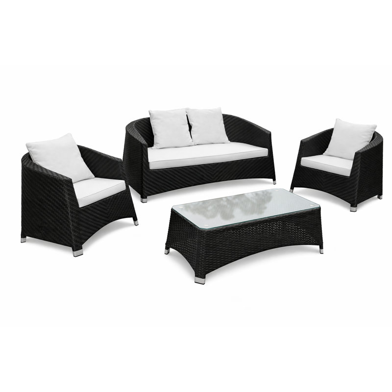 Beanna 4-Person Patio Conversation Set with Cushions – Modern Outdoor Seating with Special Rattan Wave Design & Extra-Comfort Cushions