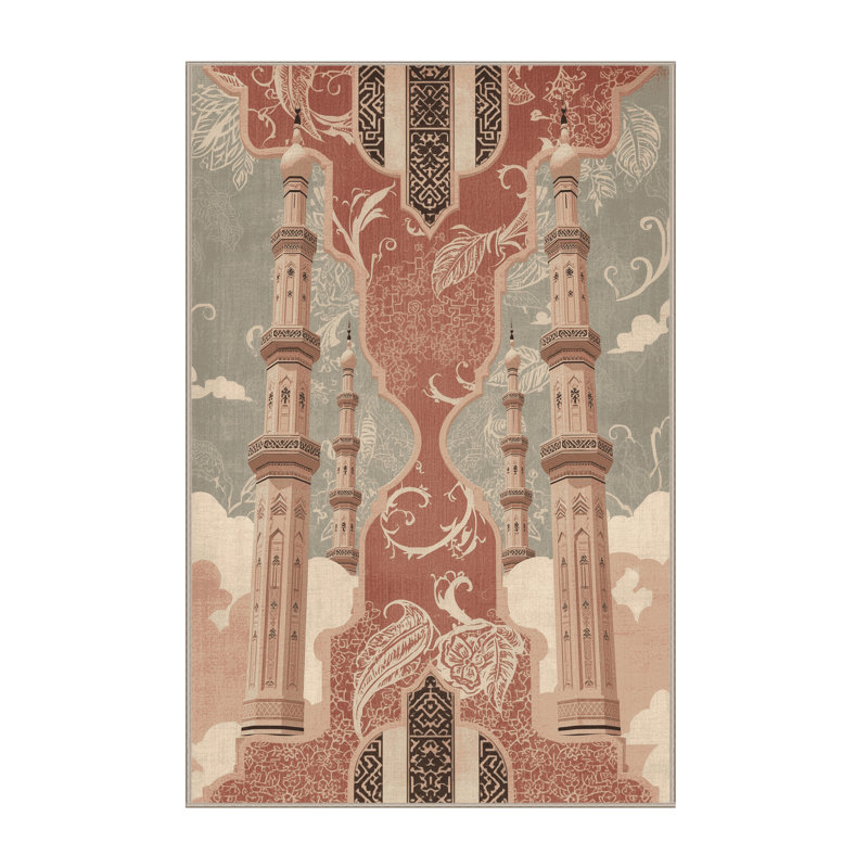 Tapis oriental classique Bates lavable à la machine en brun - reliure beige, 5 x 7