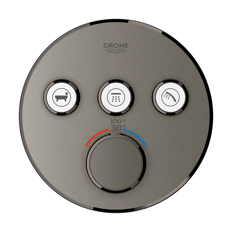 GROHE Grohtherm Triple-Function Shower Thermostatic Valve Trim Kit, Hard Graphite