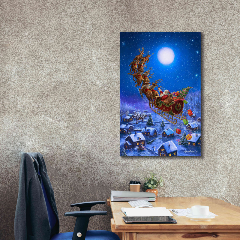 «Santa’s Night Ride» par Ali Corti, art mural sur toile, L 26 po x H 40 po
