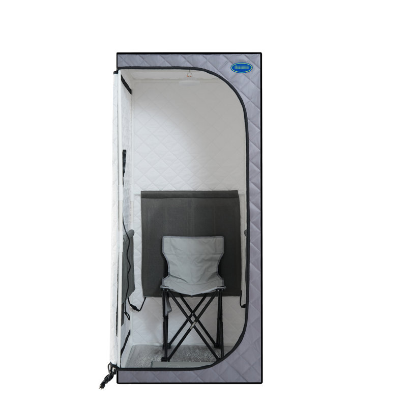 Tente portative à infrarouge pleine grandeur - Spa domestique avec panneaux chauffants, repose-pieds, contrôleur, chaise pliable et lecture. Facile à installer. . 29,59 po de largeur, gris simple, 65,98 po de hauteur
