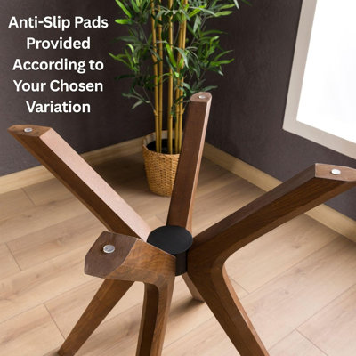 Mid-Century Modern Solid Beech Wood Dining Table Base – Pedestal Table Base (Walnut Finish, Includes Anti-Slip Pads for Glass Top)