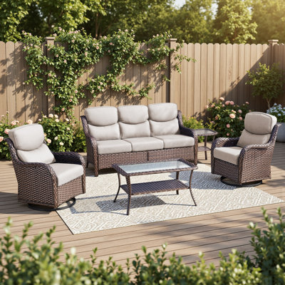 Ensemble 5 pièces de canapé de patio et de chaises pivotantes en osier avec table basse