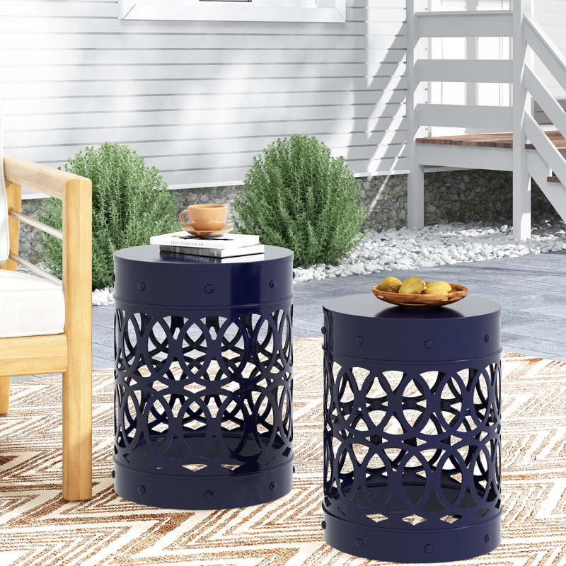Table de bout en fer moderne - bleu marine, thermolaquée, l 12,00 po x P 12,00 po, côté bleu moderne, antirouille, l 13,45 po x H 16,00 po