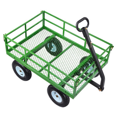 Chariot de jardin en acier 1200 lb, 9,03 pieds cubes, structure en acier, 1 pièce, chariot utilitaire, vert, pneus tout-terrain de 13 po et côtés amovibles