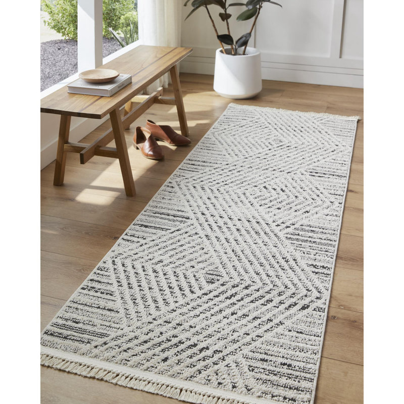 Tapis taupe Casein Oliver Diamond, Tapis de couloir 2 pi 7 po x 7 pi 3 po