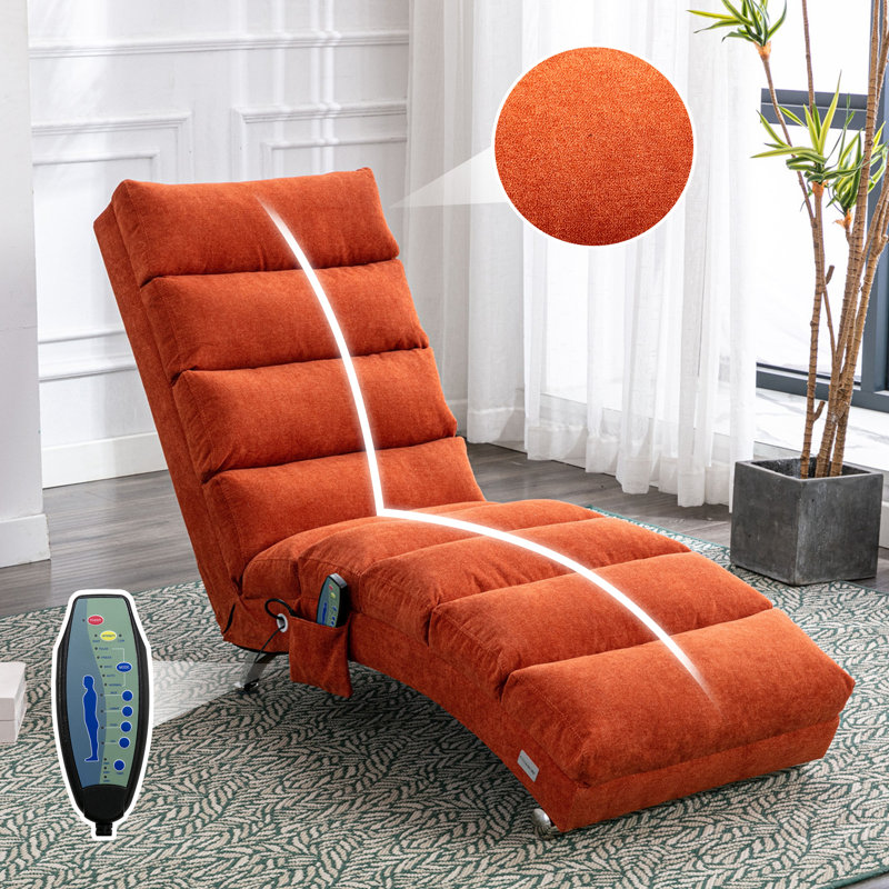 Méridienne moderne en lin, longue chaise longue pour bureau ou salon, Polyester orange, Orange