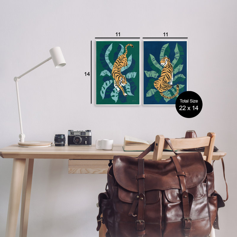 «Prowling Tiger Sitting Tiger Jungle», ensemble de 2 plaques murales par yvette St. Amant