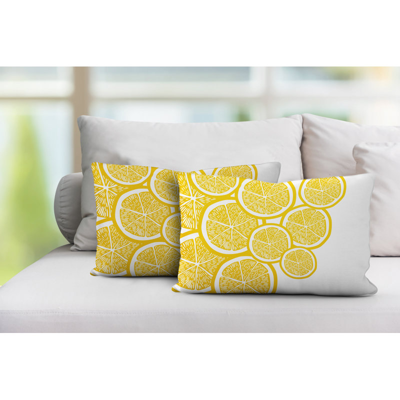 Coussin lombaire intérieur / extérieur jaune citron, Blanc