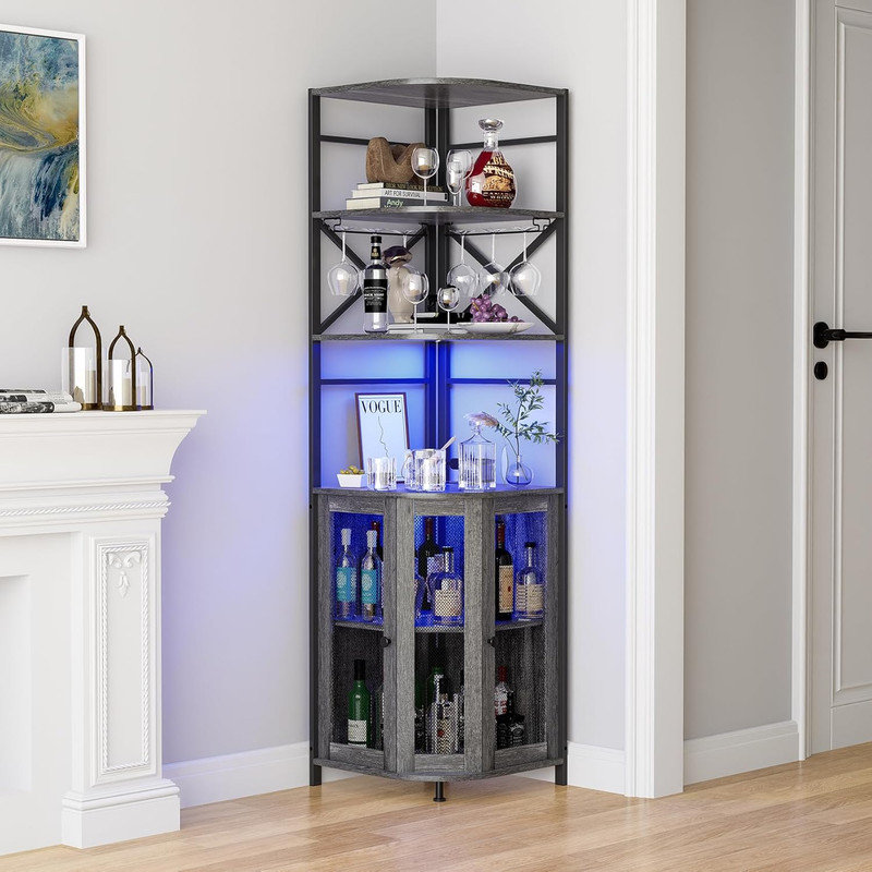 Wine Cabinet Generic 71 Inch Tall Corner Bar Unit With Storage For
