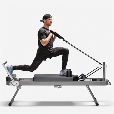 Extra Large Pilates Reformer - Multi-Functional Home Fitness Equipment, 395Lbs Capacity, With Dynamic Resistance Cords And Aerobic Rebounder, Improves Posture, Builds Strength, Reduces Stress, Black