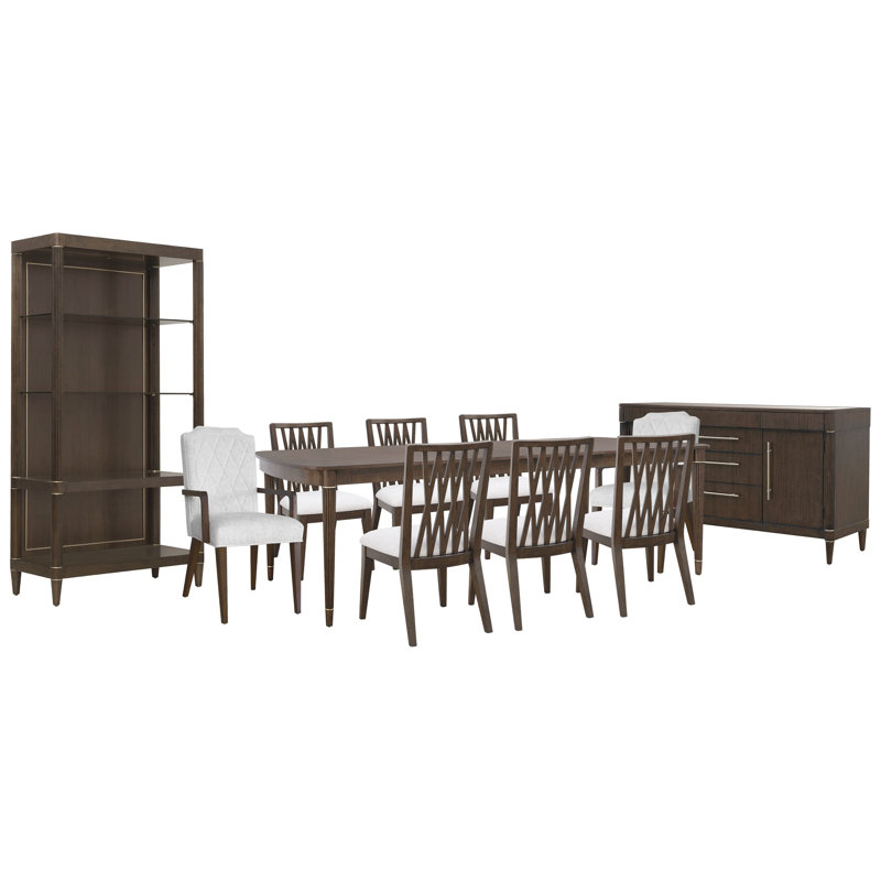 Leg Dining Table, 11 pièces: table, 8 chaises, buffet, étagère