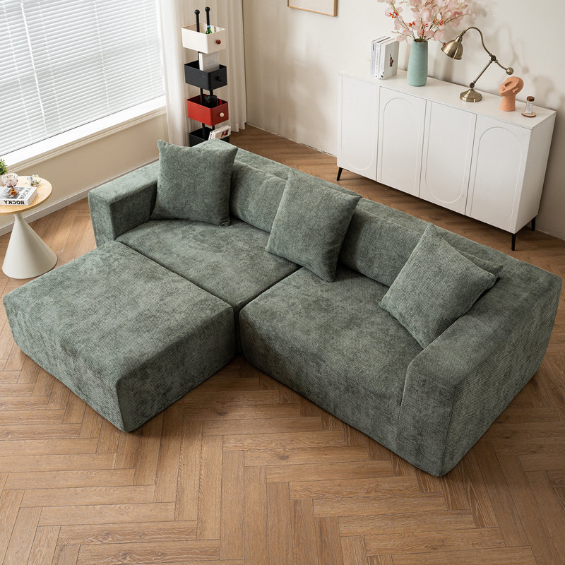 Canapé modulaire revêtu de tissu en L chenille, Vert
