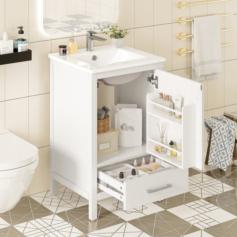 20-Inch Modern Bathroom Vanity with Ceramic Sink, White
