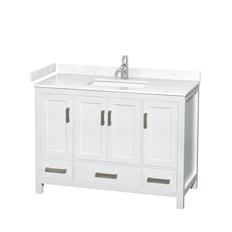 Sheffield 48" Freestanding Single Bathroom Vanity with Cultured Marble Top, Carrara Cultured Marble, White