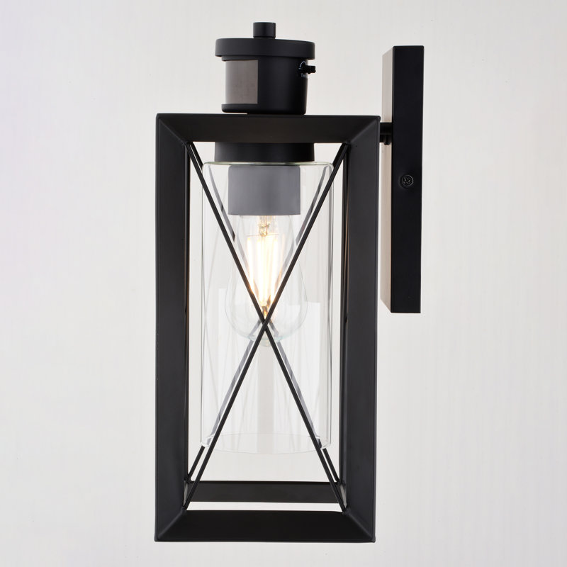 Mabry Matte Black Motion Sensor Dusk To Dawn Outdoor Wall Light Transitional Clear Glass