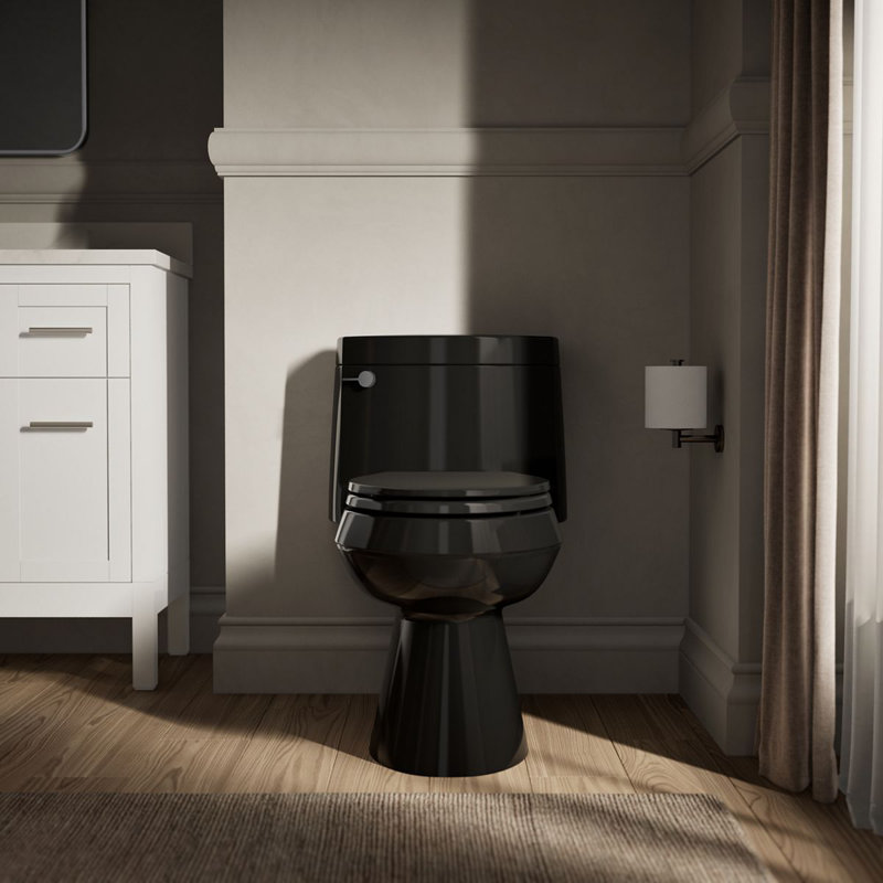 Cimarron 1.28 GPF Water Efficient Elongated One-Piece toilet (Seat Included), Black, Left-Hand