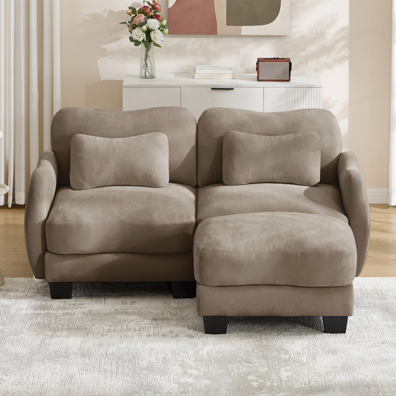 Canapé en L avec support en chenille avec coussin de taille délicate, conception ergonomique en courbe, avec repose-pieds mobile, assemblage facile pour le salon