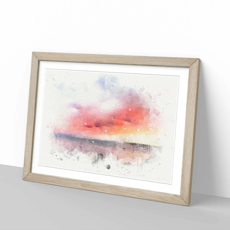 Pink Sunset over the Ocean - Framed Print, Oak, 50cm H x 76cm W x 2cm D