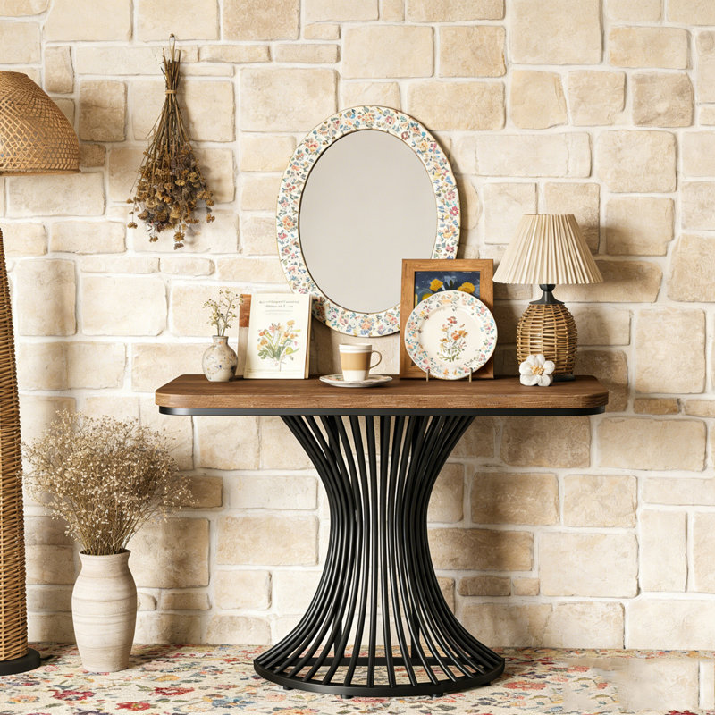 Accent Console Table Sofa Table with Geometric Metal Base