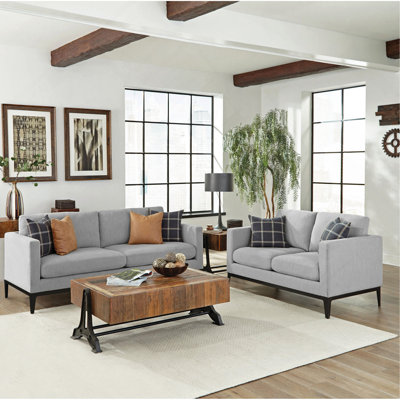 Light Grey 2-piece Track Arms Living Room Set