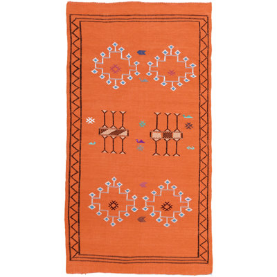 One-of-a-Kind Rectangle 4'6" X 8' 1990s Area Rug Orange/Blue/Black