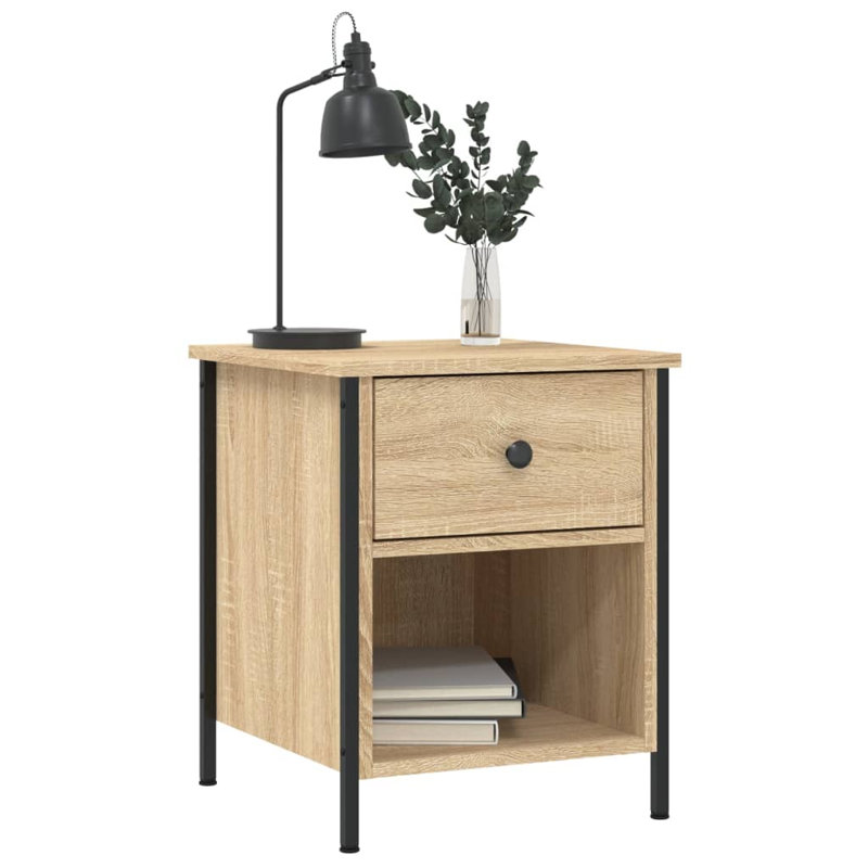 Litvak 40cm W Iron Bedside Table, Sonoma Oak, Individual