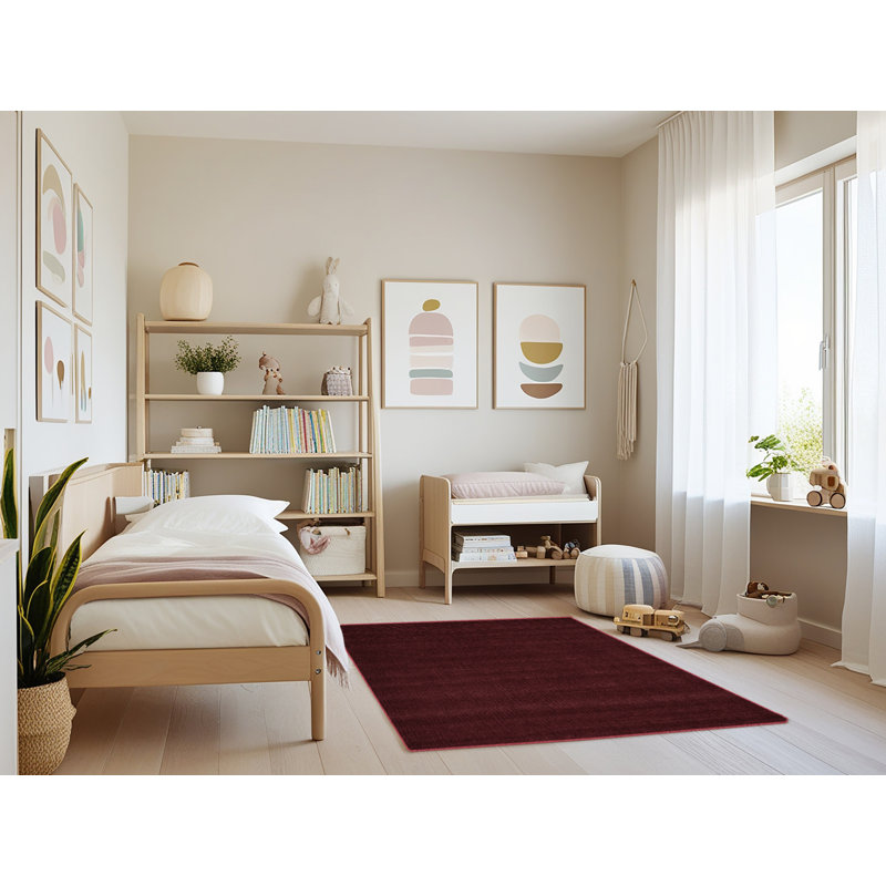Machine Washable Solid Red Area Rug, Rectangle 3' x 5'