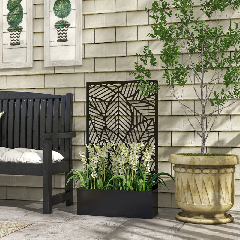 Sarit Metal Raised Garden Bed with Privacy Screen, Black