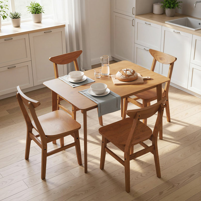 5-Piece Solid Wood Dining Table Set for 4, Farmhouse Kitchen Table and Chairs for Small Space, Dining Room, Breakfast Nook, Walnut