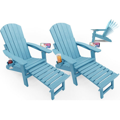 Ensemble de 2 chaises Adirondack d'extérieur inclinables avec repose-pieds