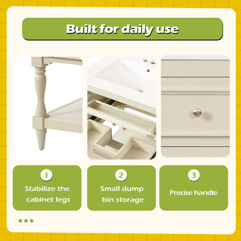 Meuble-lavabo 24 po avec lavabo en céramique, Beige