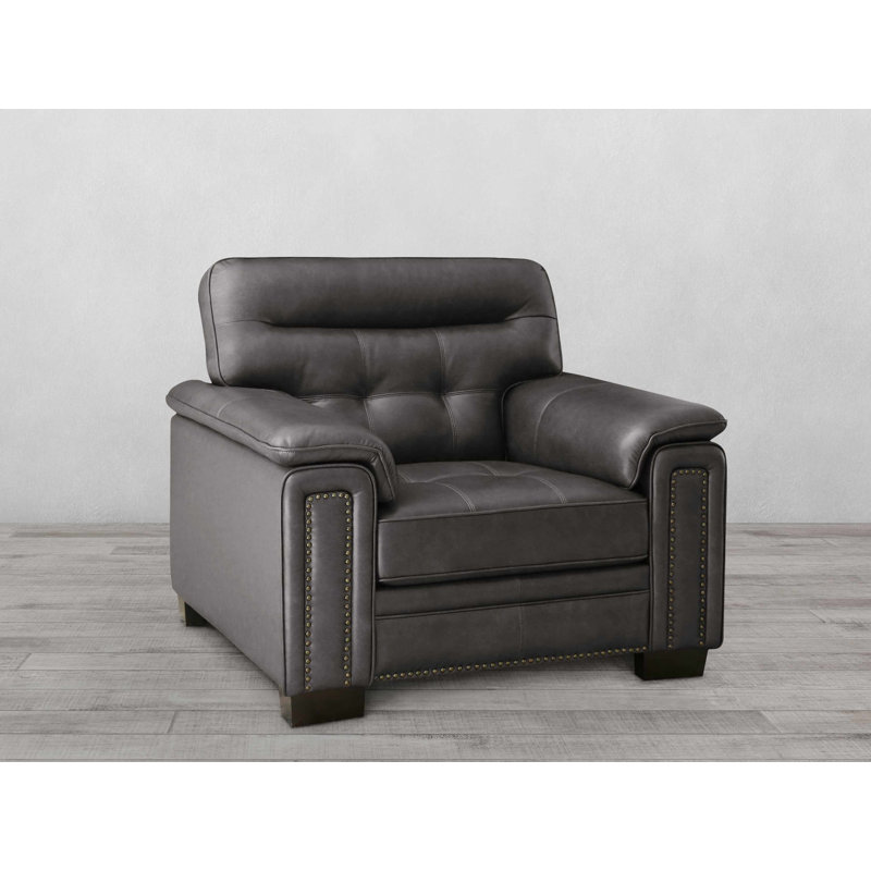 Fauteuil Leffler, Cuir véritable gris
