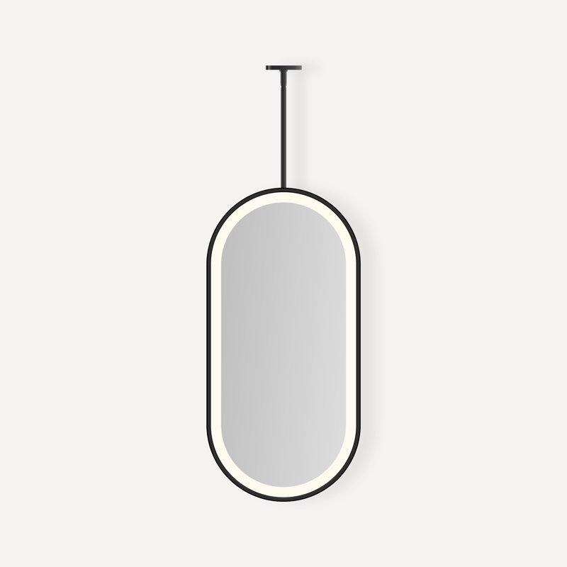 Sculpt Hanging Pill Framed Lighted Mirror, Matte Black